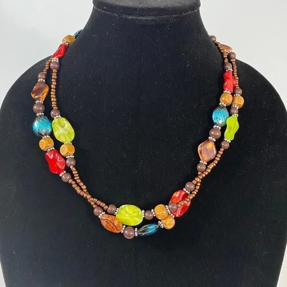Beaded Necklace Long Artisan plastic / wood 46”